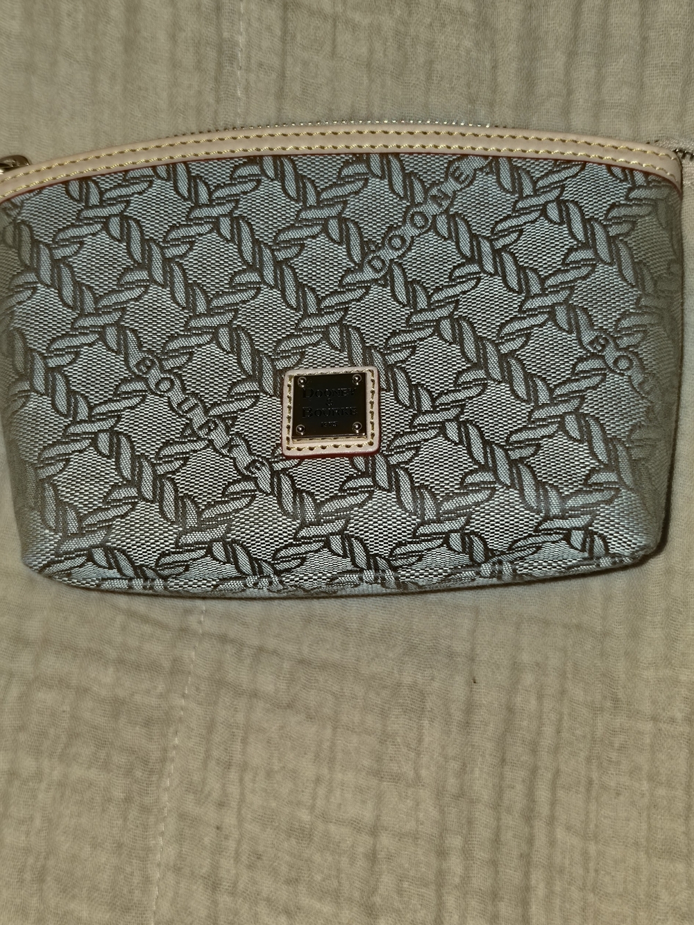 Monogram Pattern Cosmetic Pouch in Light Blue and Beige
